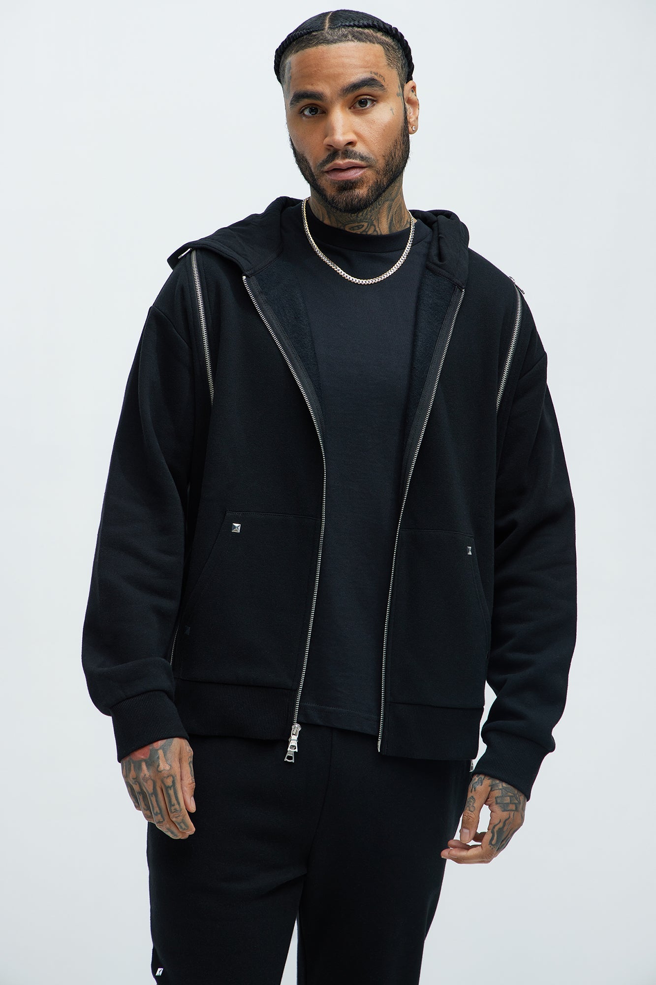 Tyson Sleaze Studded Zip Up Hoodie - Black