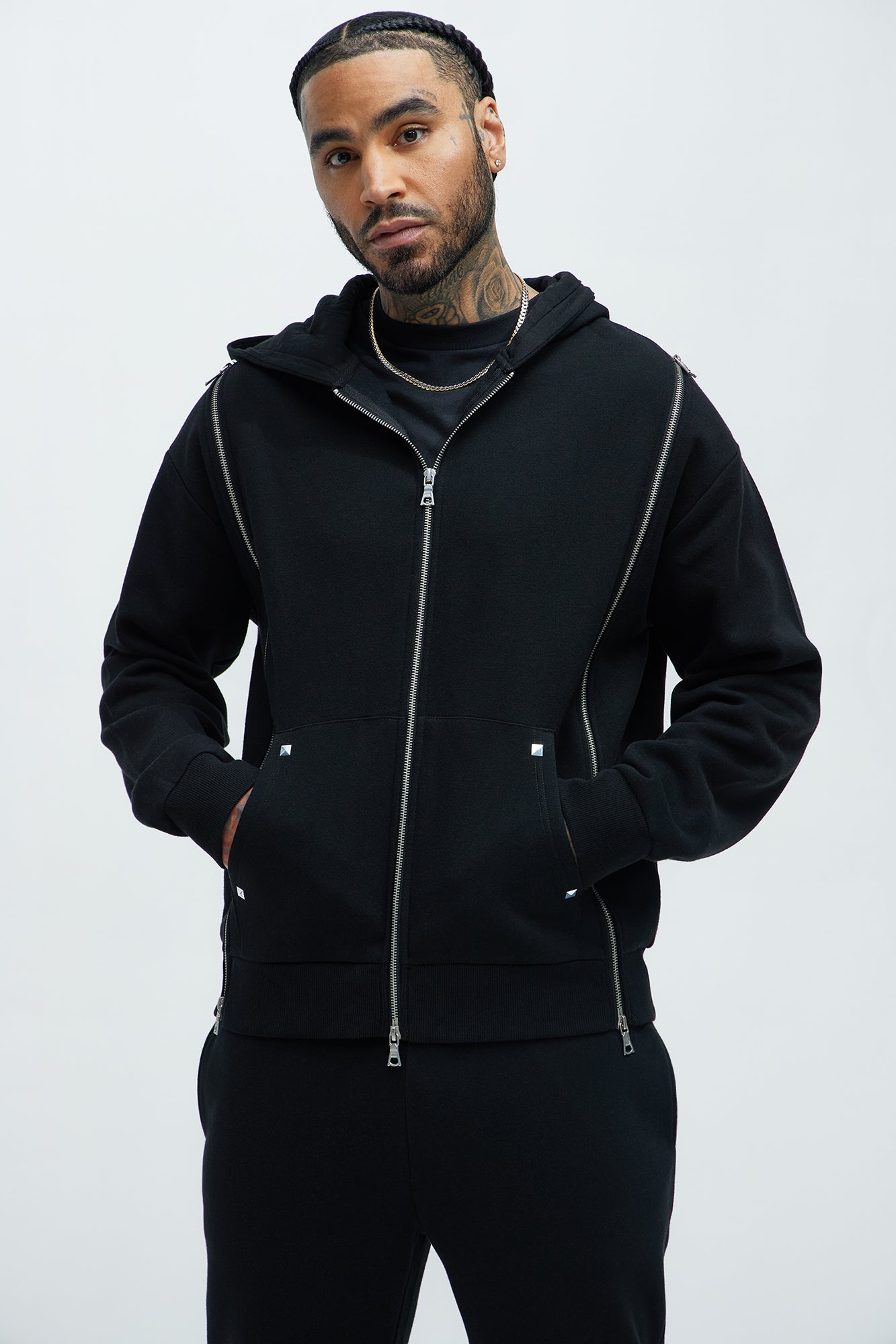 Tyson Sleaze Studded Zip Up Hoodie - Black