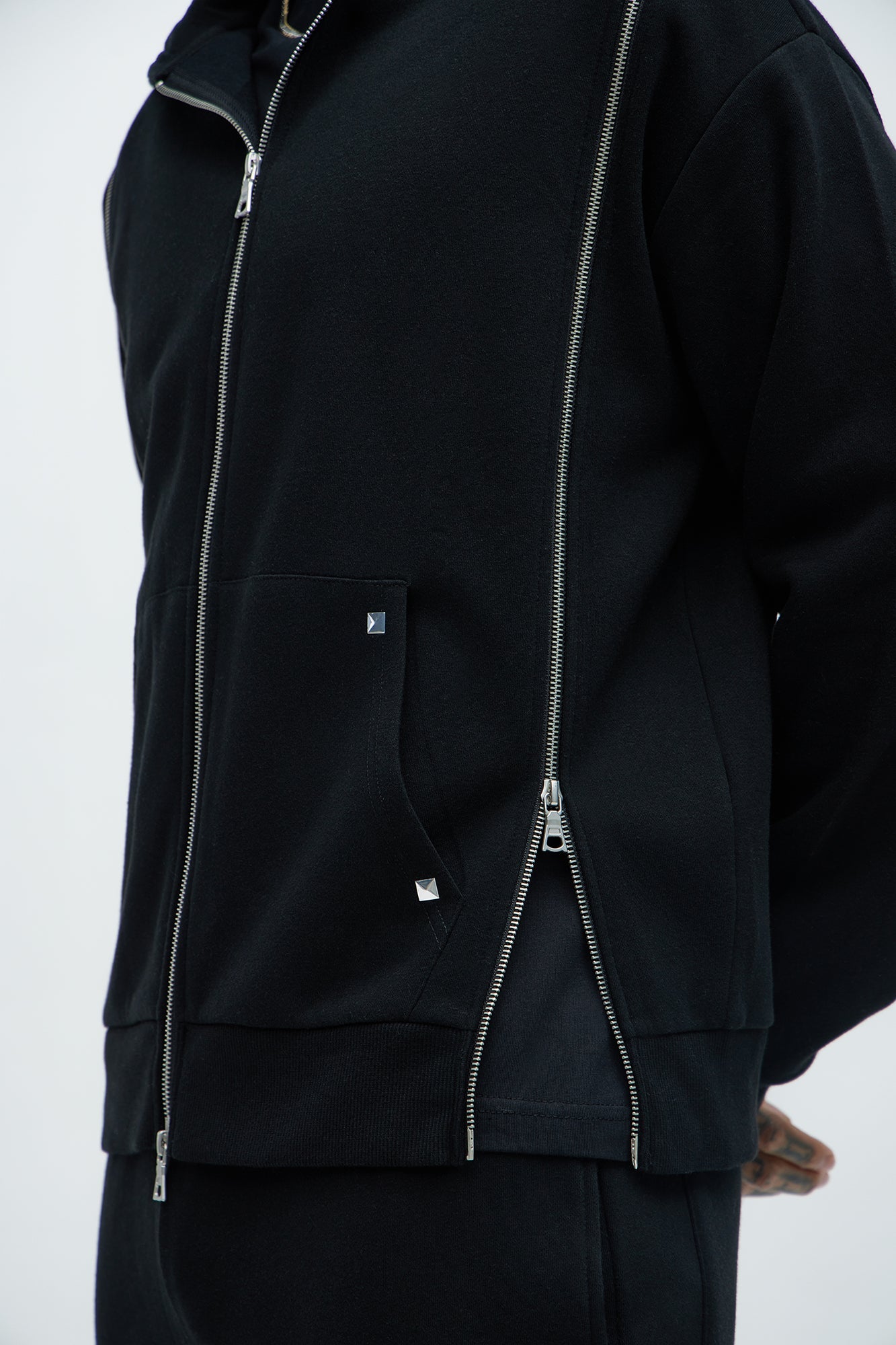 Tyson Sleaze Studded Zip Up Hoodie - Black