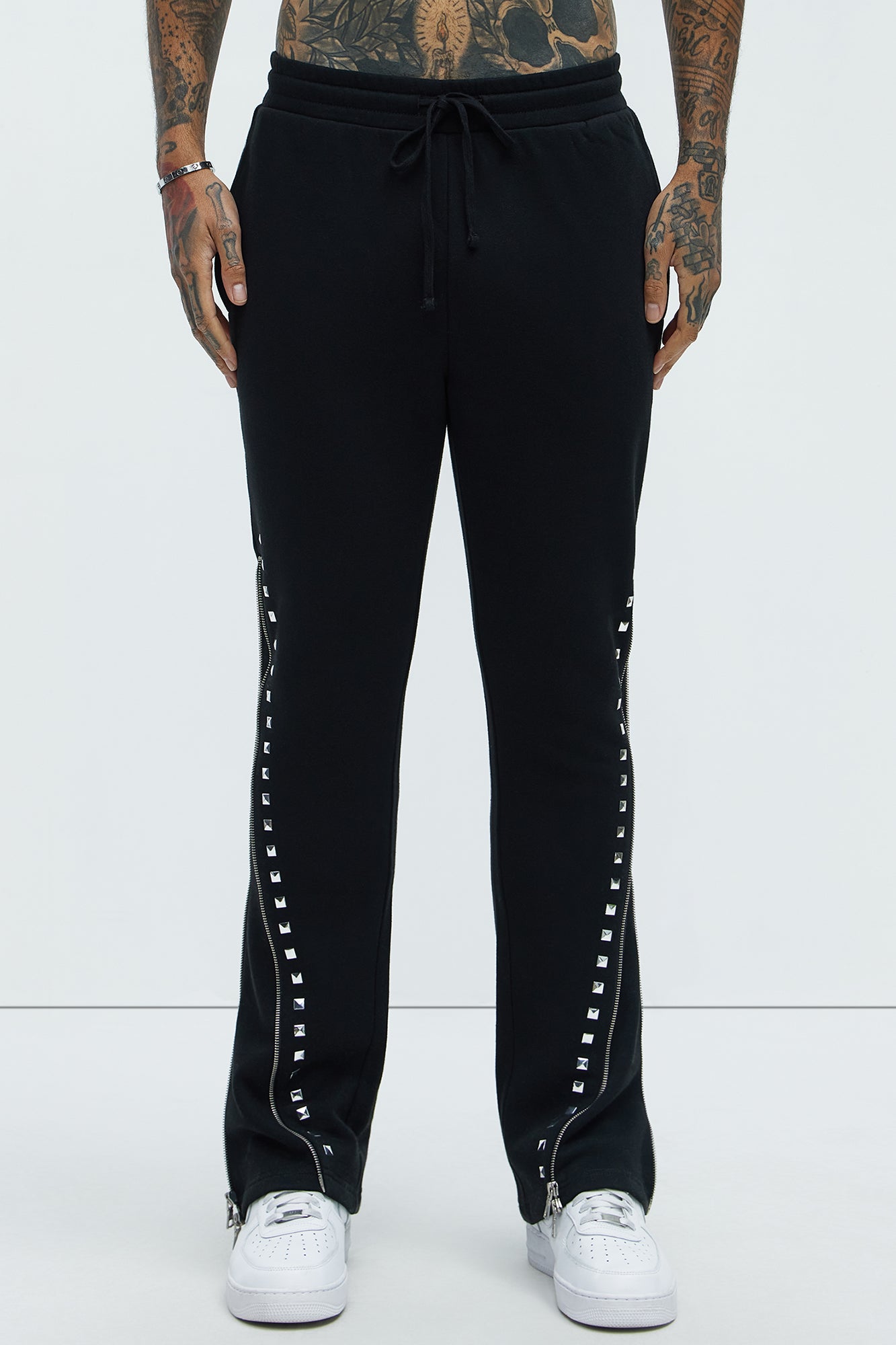 Tyson Sleaze Studded Skinny Flare Sweatpants - Black