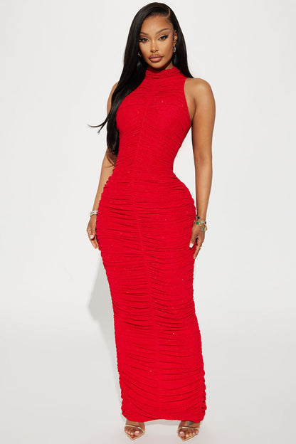Rachel Rhinestone Maxi Dress - Red