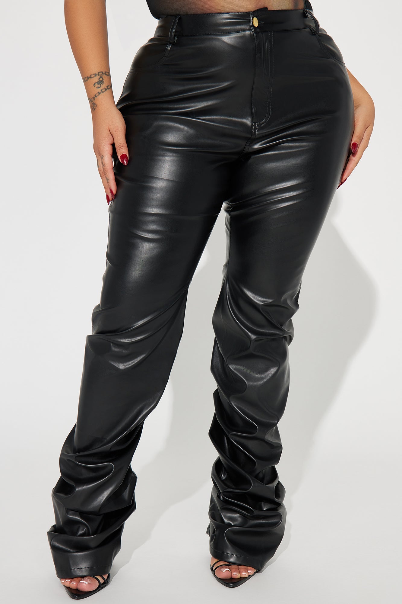 Making A Statement Faux Leather Stacked Pant 36 - Black