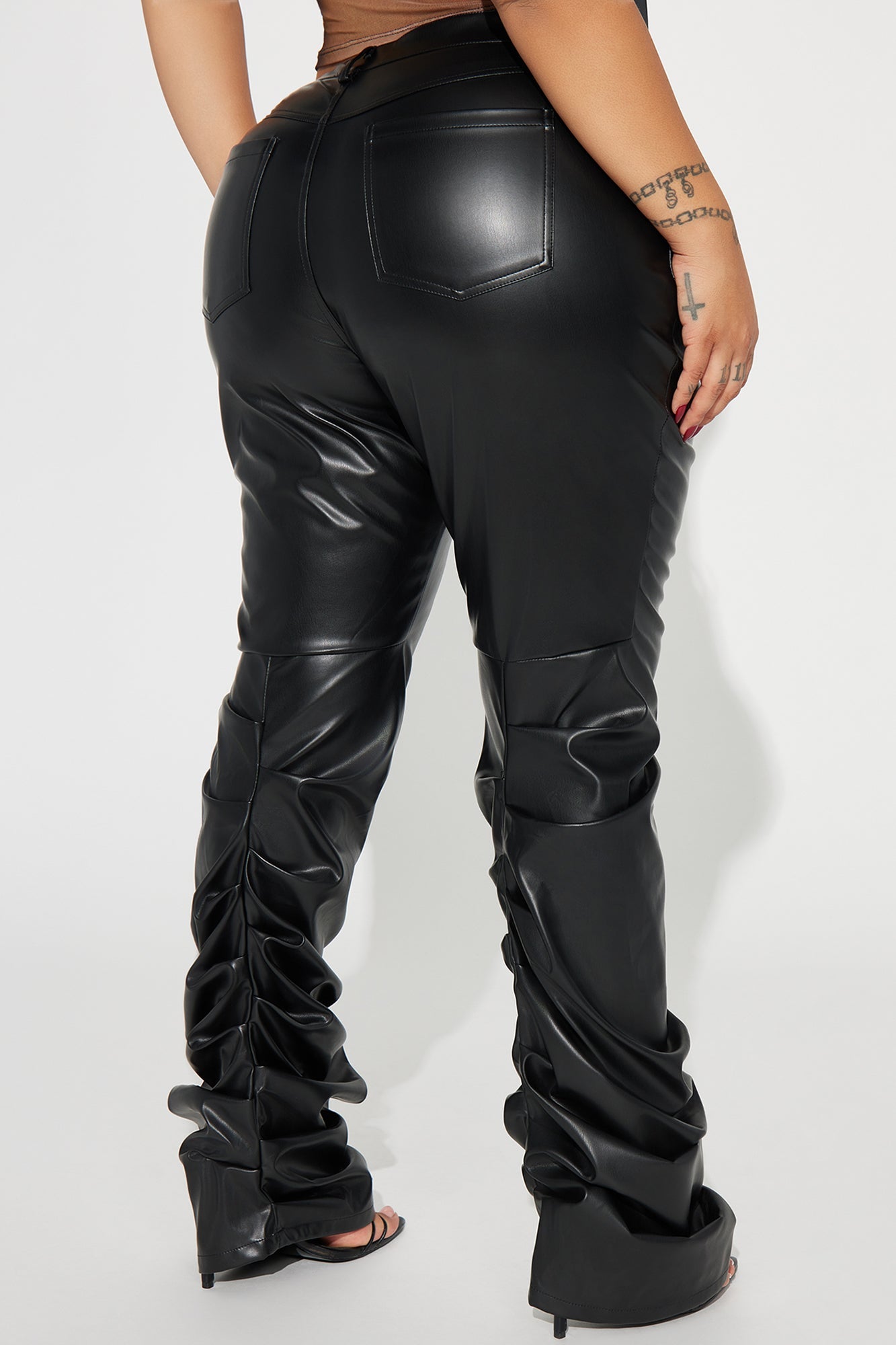 Making A Statement Faux Leather Stacked Pant 36 - Black