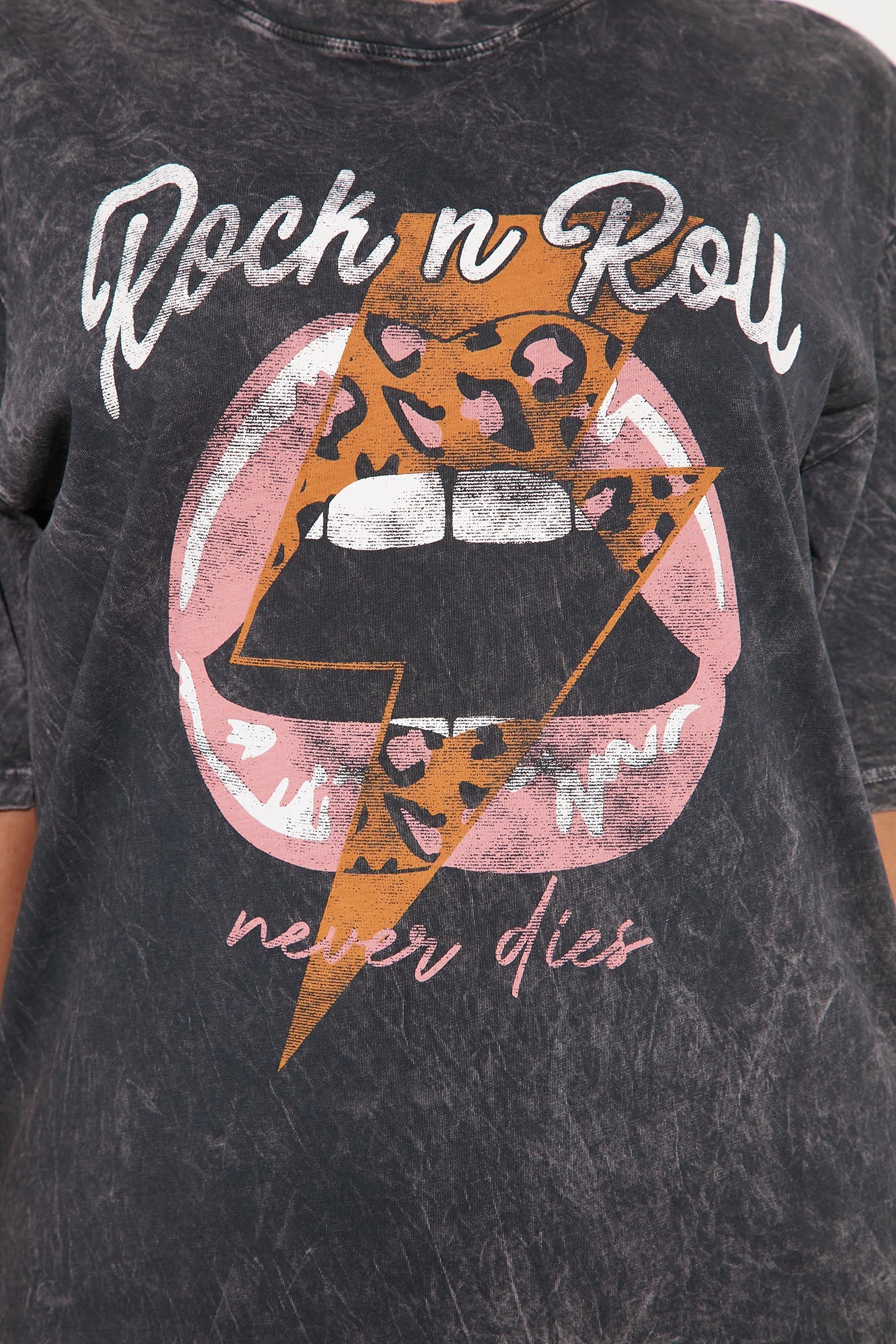 Rock N Roll Washed T-Shirt Dress - Charcoal