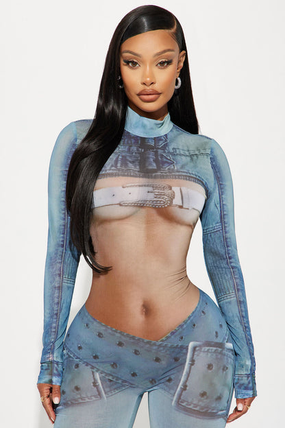Medellin Babe Mesh Jumpsuit - Blue/combo
