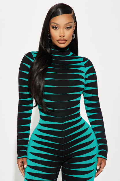 Made For Fun Sweater Jumpsuit - Blue/combo