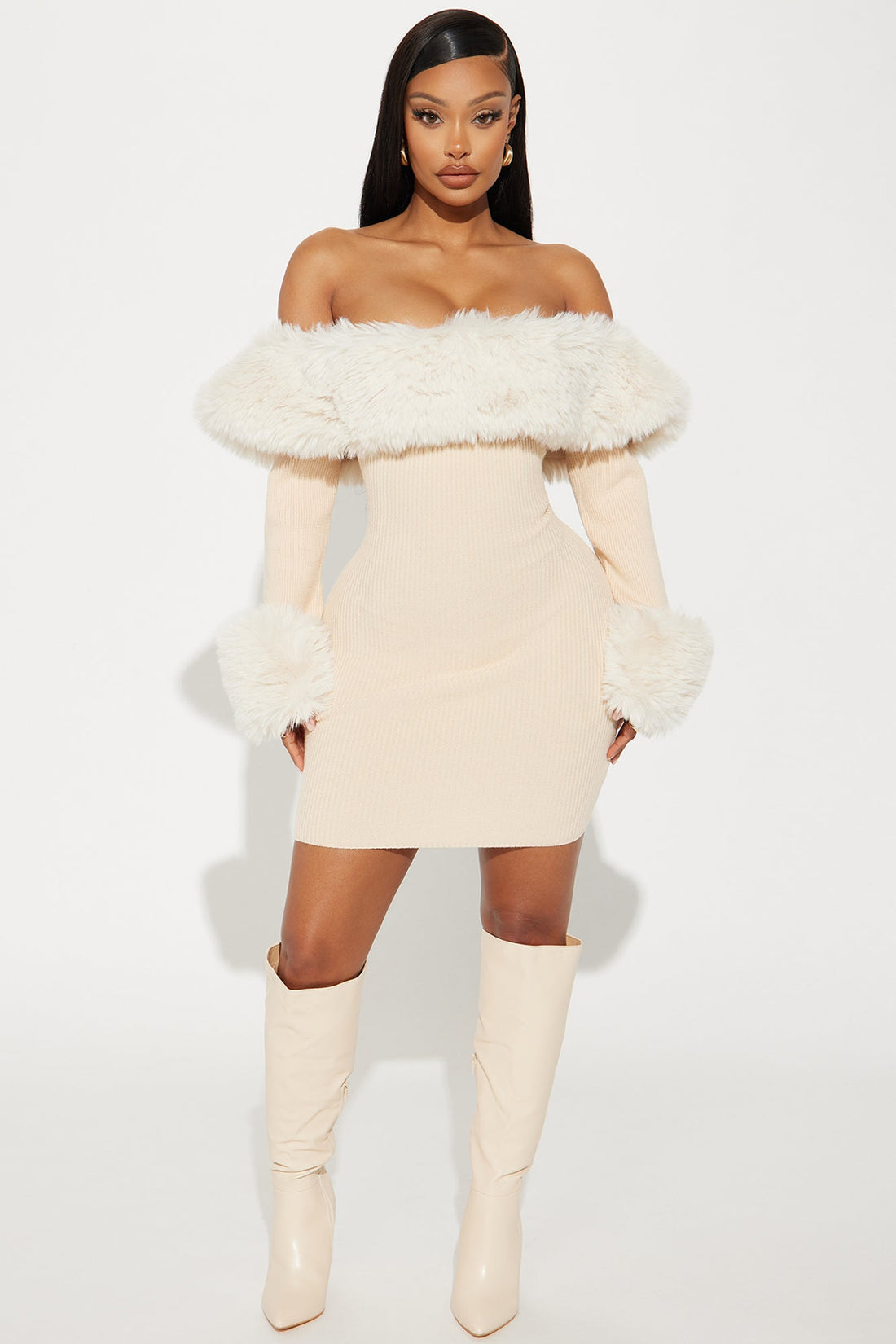 Maci Sweater Mini Dress - Beige