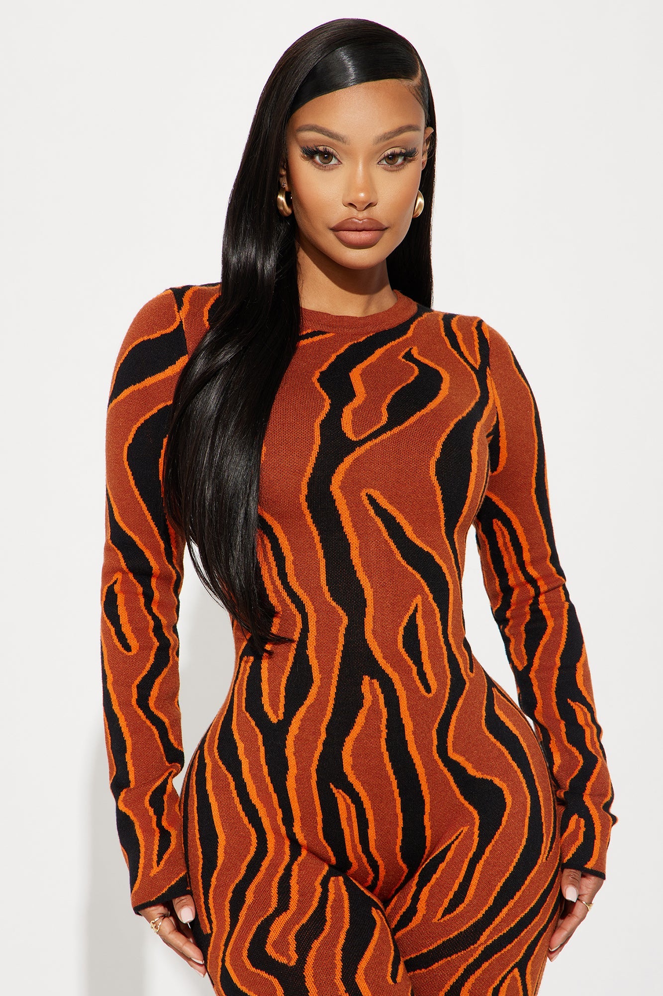 Up In Flames Sweater Jumpsuit - Rust/combo