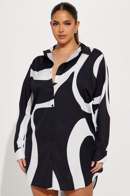 Jayde Button Up Mini Dress - Black/White