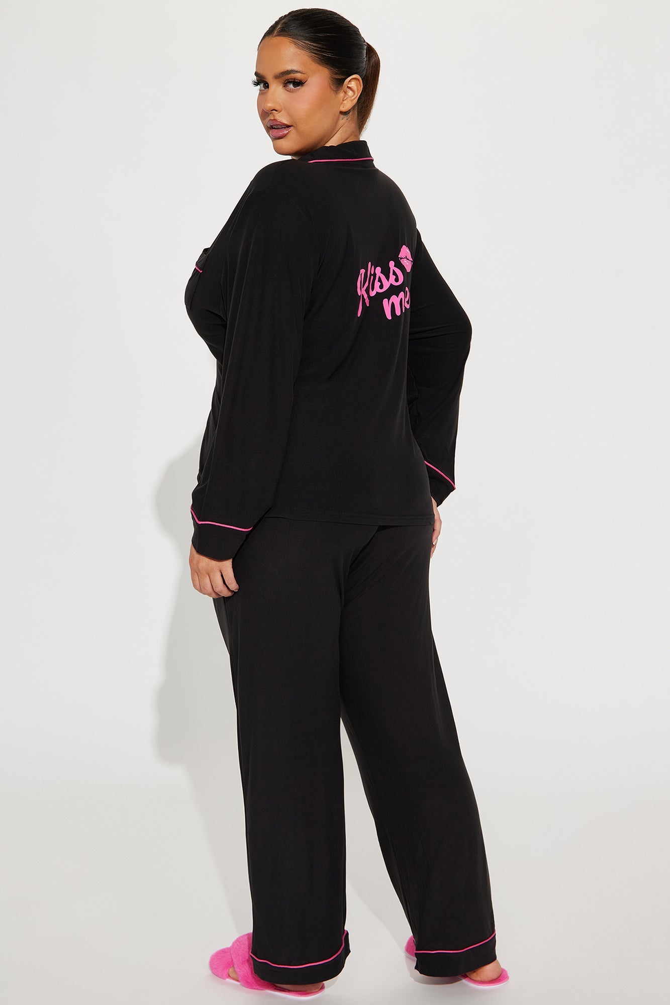 Kiss Me PJ Pant Set - Black/Pink