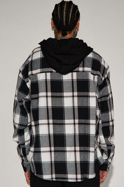 Time Gon Tell Hooded Oversized Shacket - Black/Pink