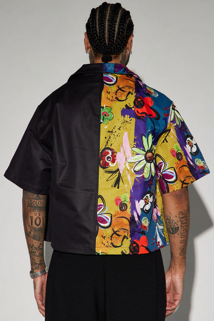 Volos Split Cropped Shirt - Navy/Multi
