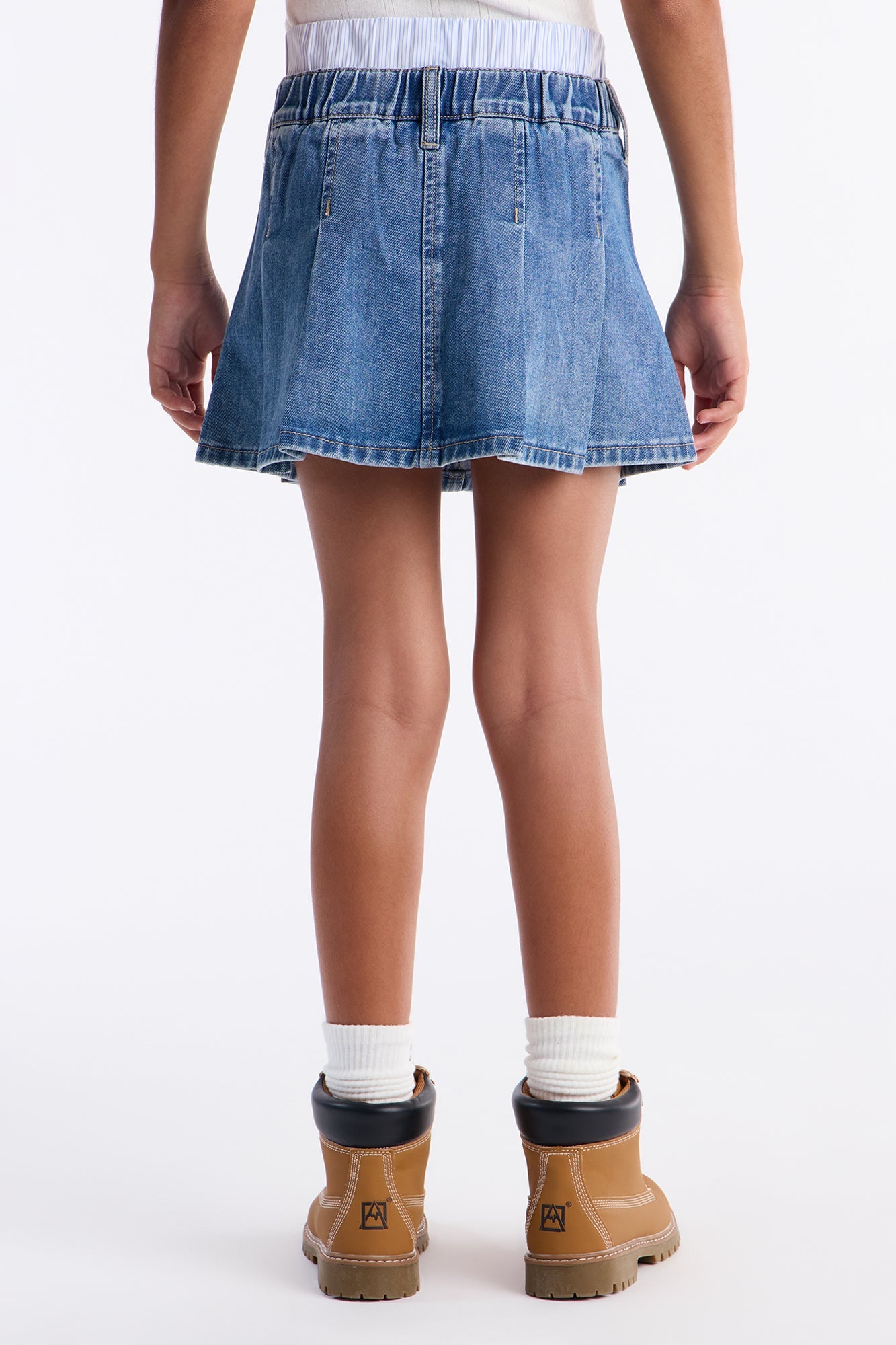 Mini Von Dutch Boxer Pleated Denim Skirt - Light Wash