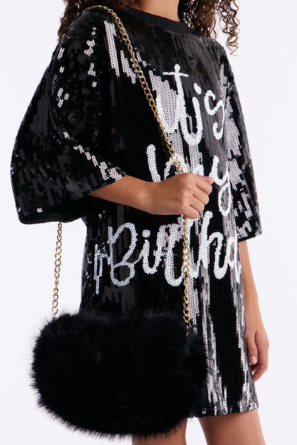 Mini Birthday Princess Sequin Shirt Dress - Black