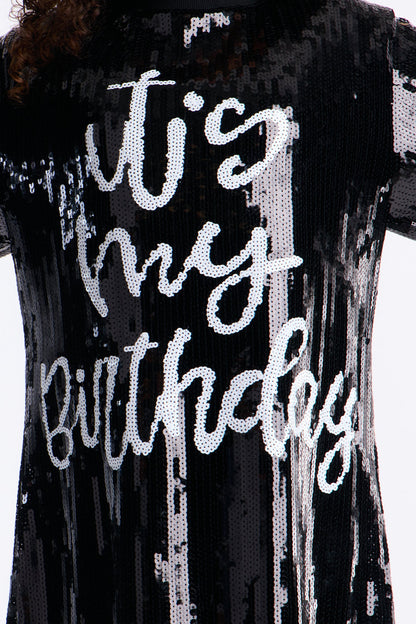 Mini Birthday Princess Sequin Shirt Dress - Black