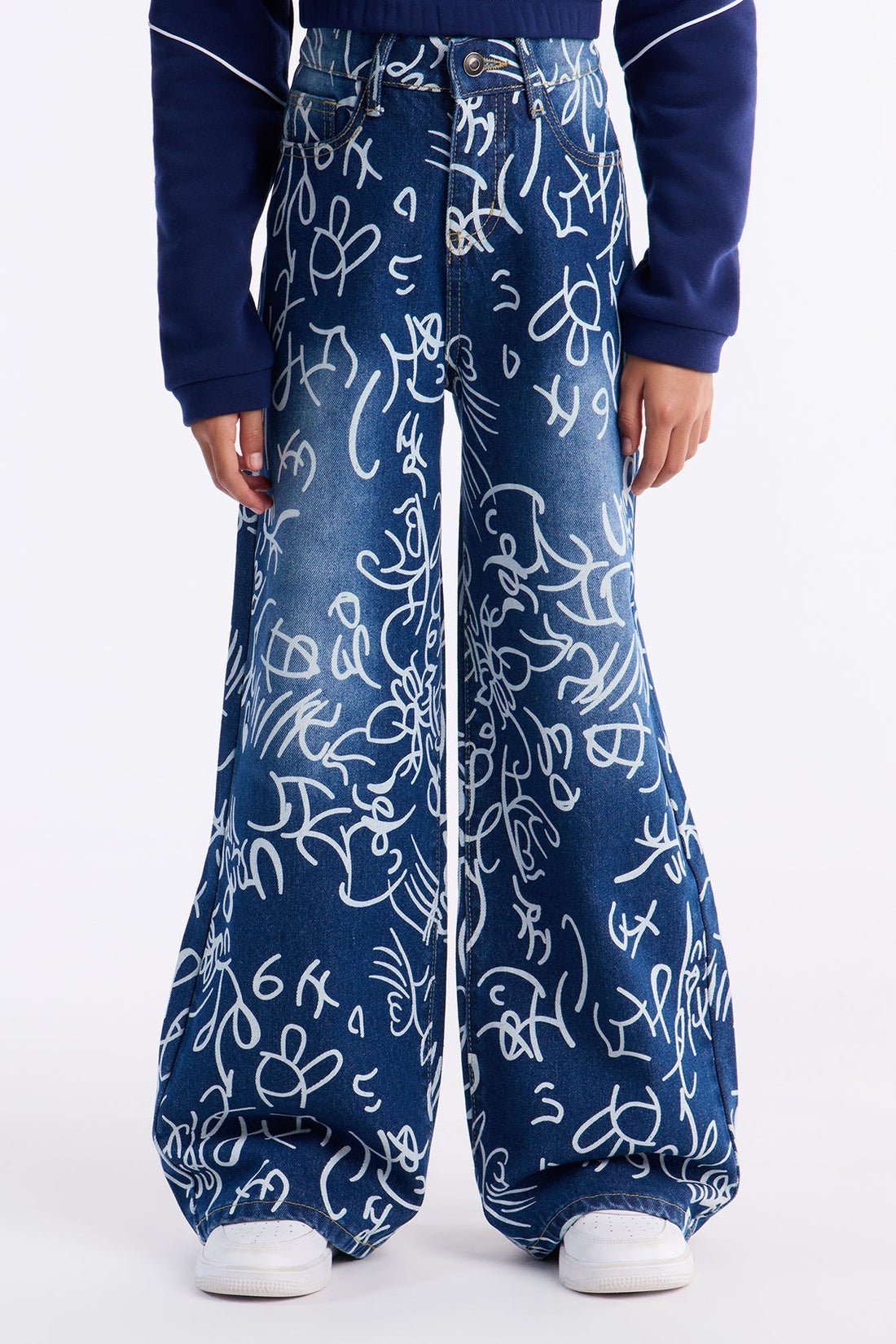 Mini What You Know Printed Straight Leg Jeans - Medium Wash