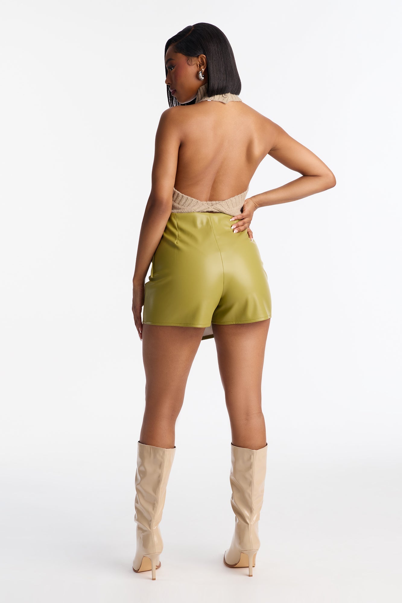 Autumn Vibes Faux Leather Wrap Skort - Olive