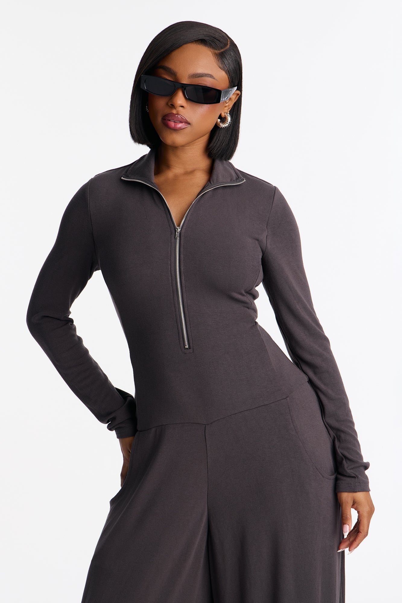Catching The Vibes Balloon Wide Leg Jumpsuit - Charcoal