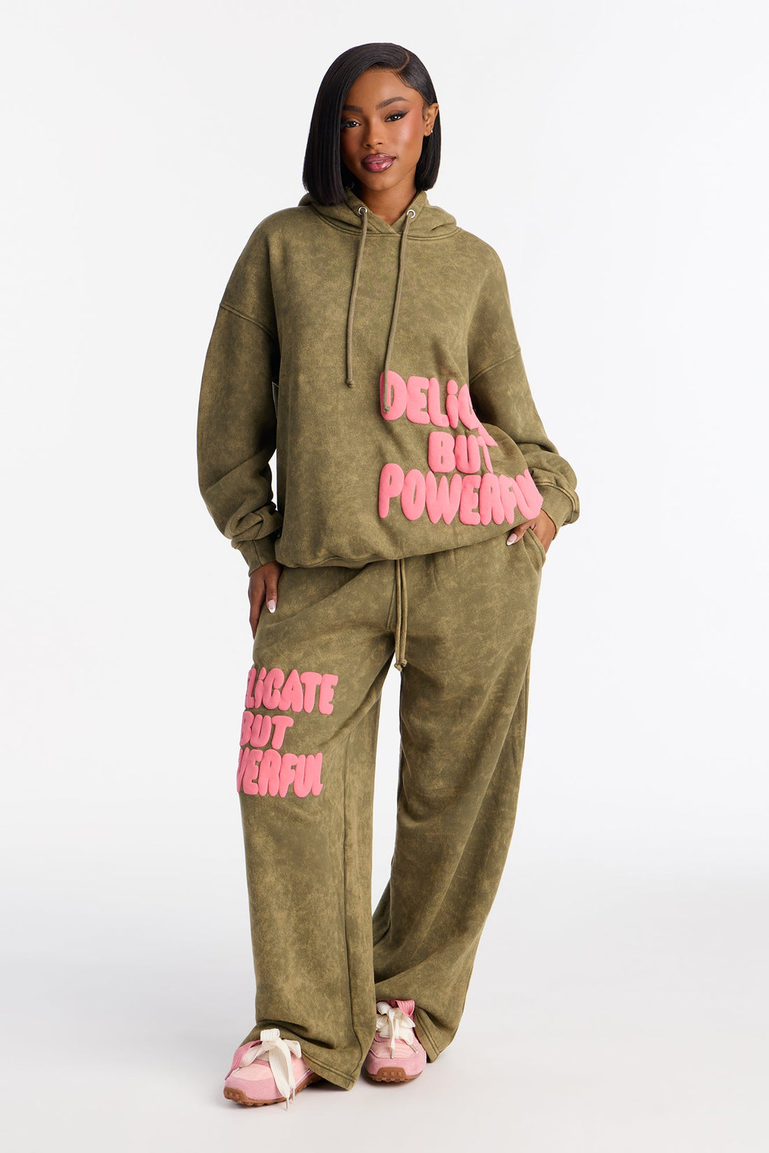 Delicate But Powerful Fleece Hoodie Pant Set - Olive