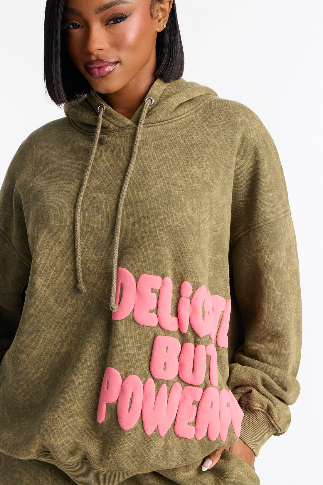 Delicate But Powerful Fleece Hoodie Pant Set - Olive