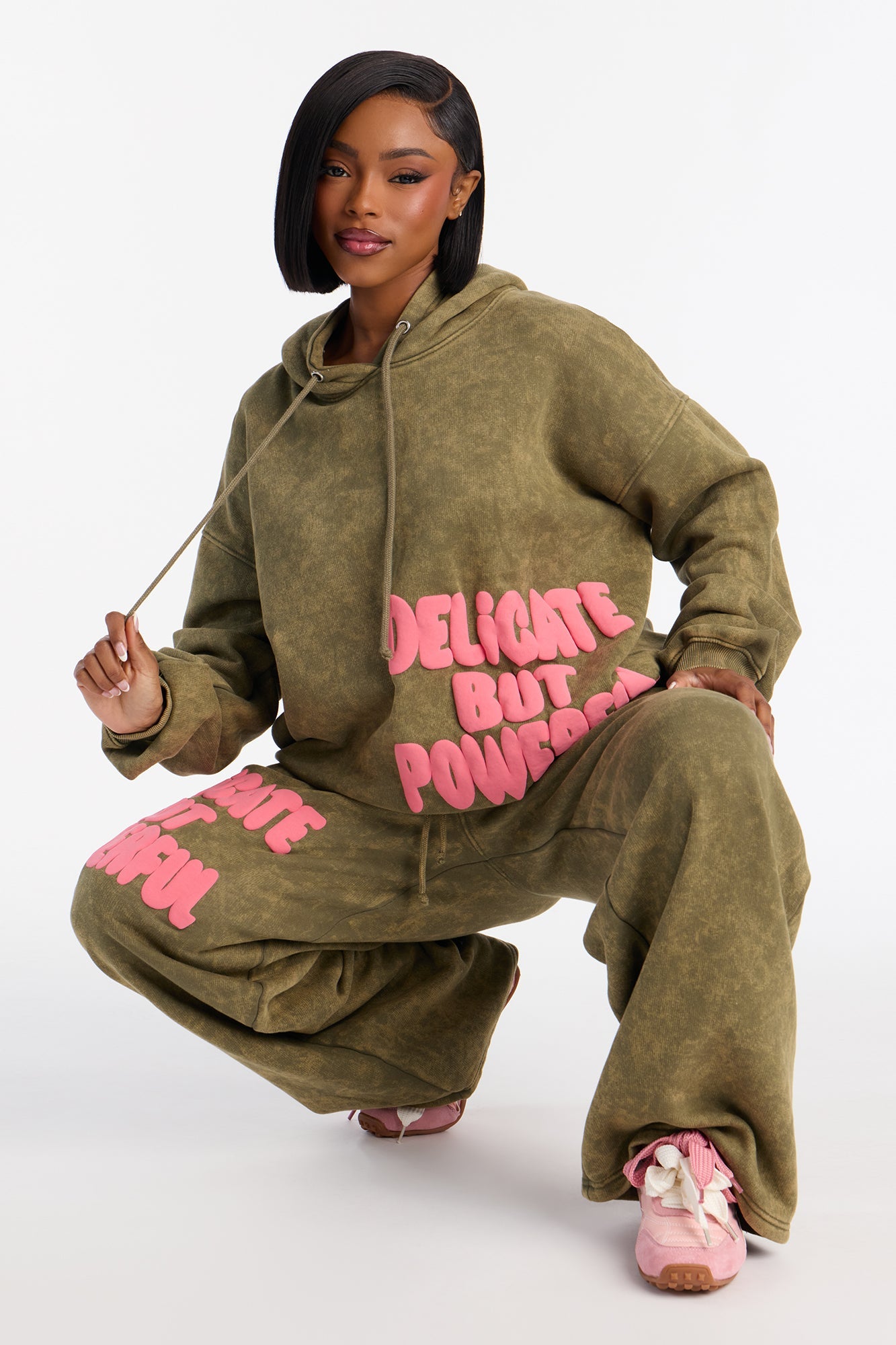 Delicate But Powerful Fleece Hoodie Pant Set - Olive