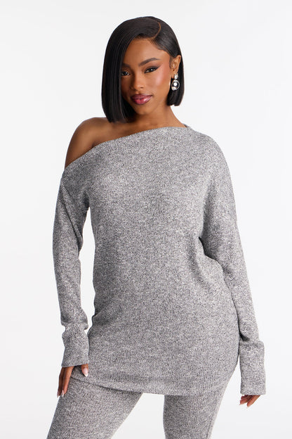 Tia Off Shoulder Flare Pant Set - Grey