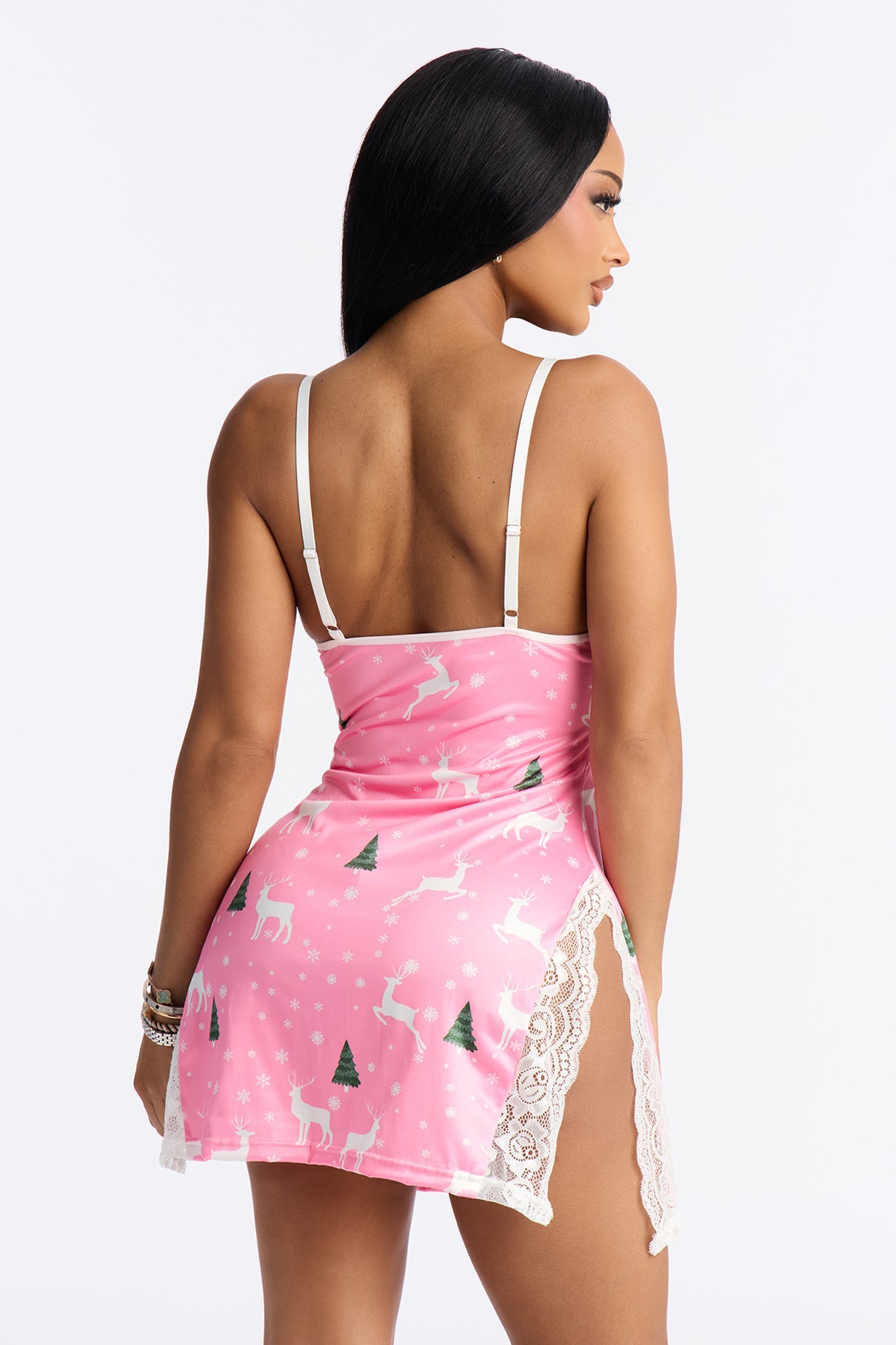 Kissmas Eve Lace Trim Chemise - Pink