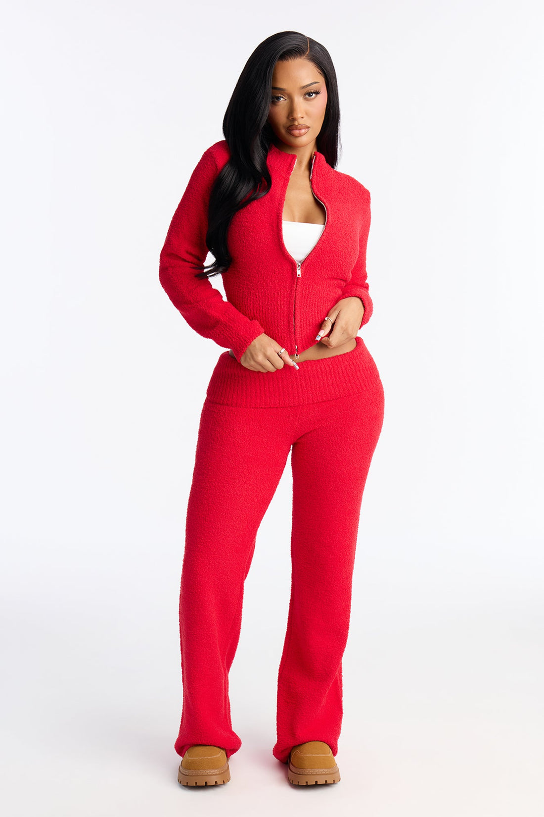 Camilla Cozy Foldover Pant Set - Red