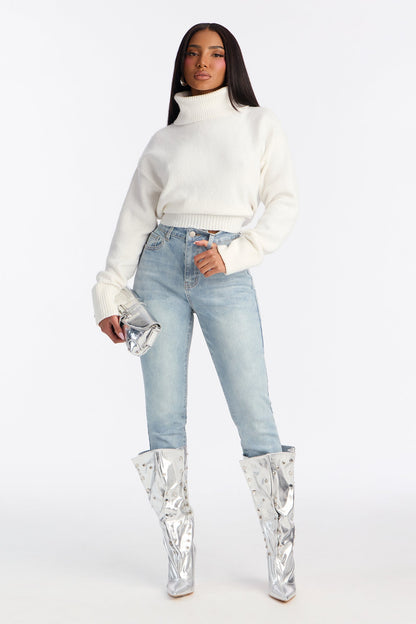 All That Glitter Foil Stretch Skinny Jeans - Light Wash