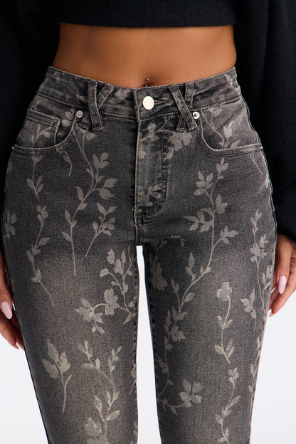 Midnight Fleur Stretch Skinny Capri Jeans - Grey