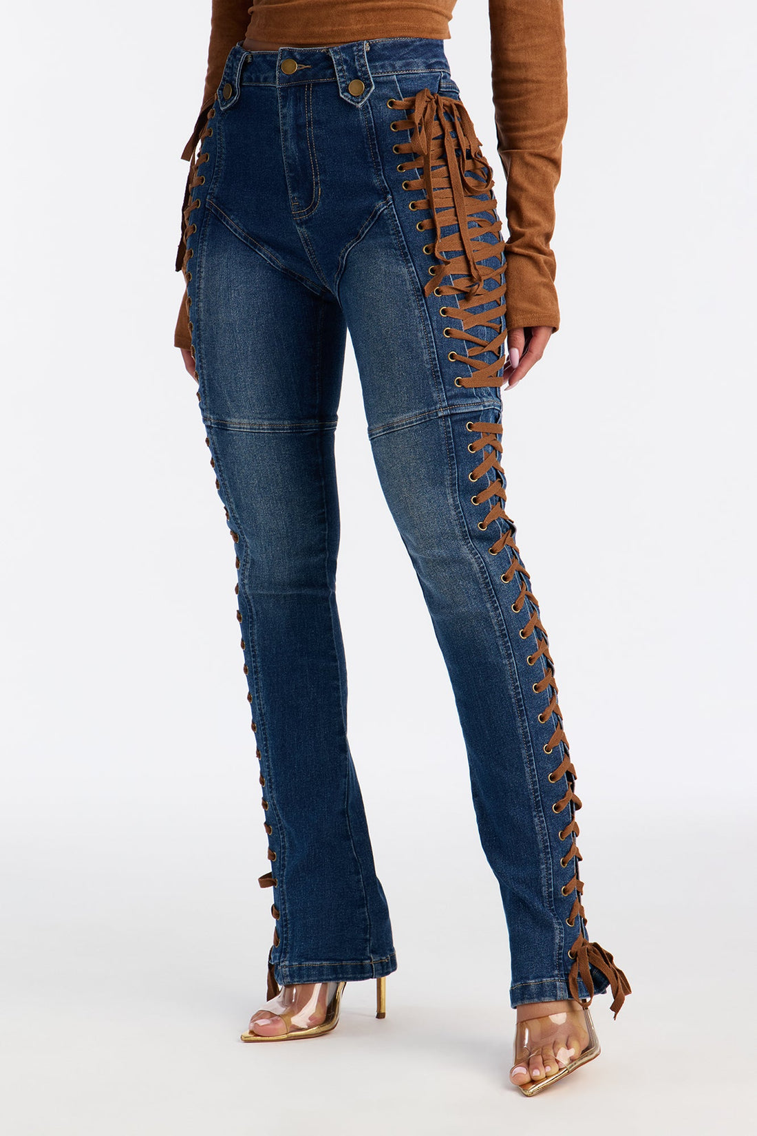 Petite Jaw Dropper Stretch Lace Up Bootcut Jeans - Dark Wash
