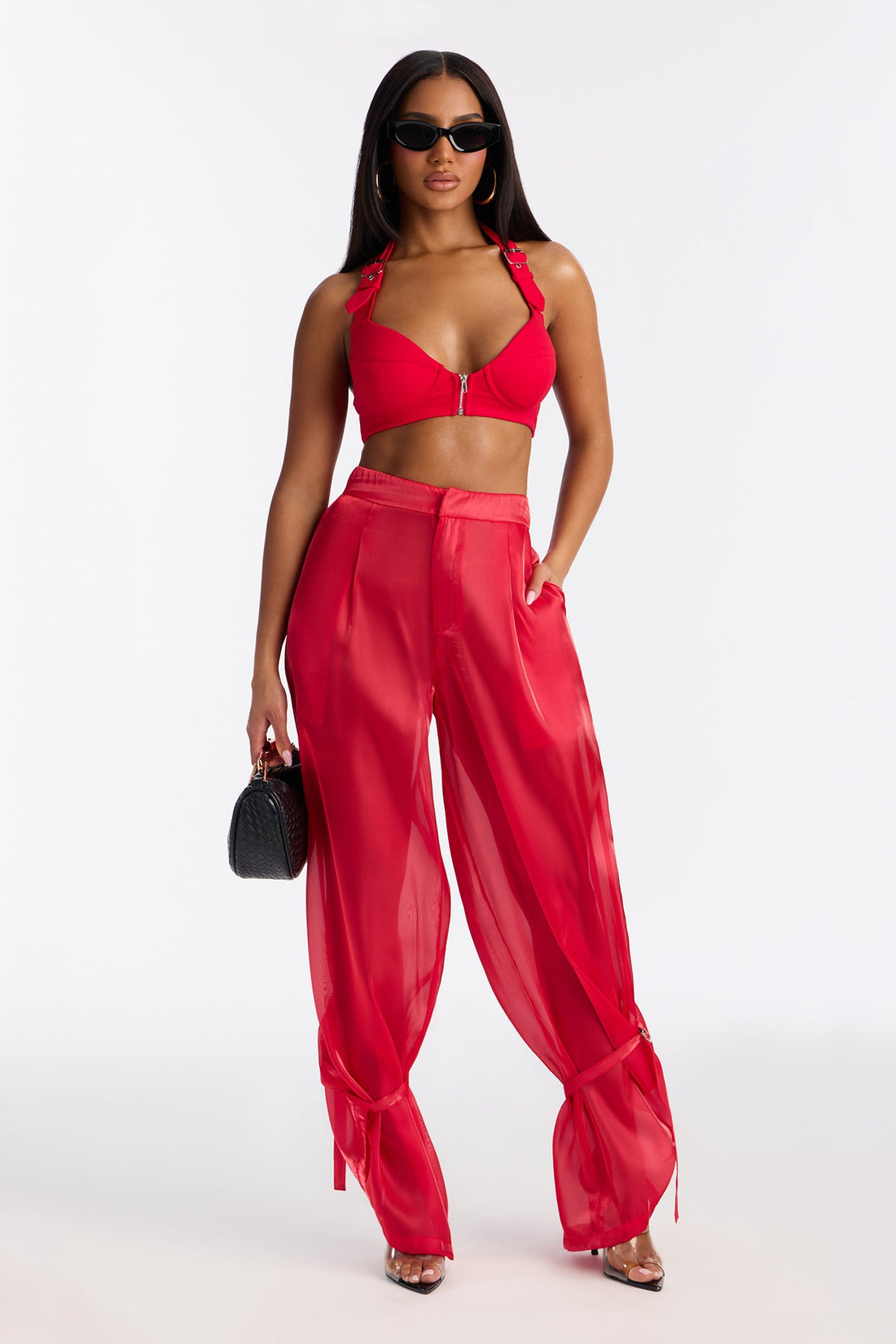 Made You Look Organza Wide Leg Pant - Red