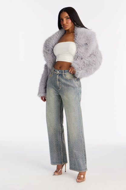 Petite Chasing A Dream Embellished Stretch Straight Leg Jeans - Vintage Wash