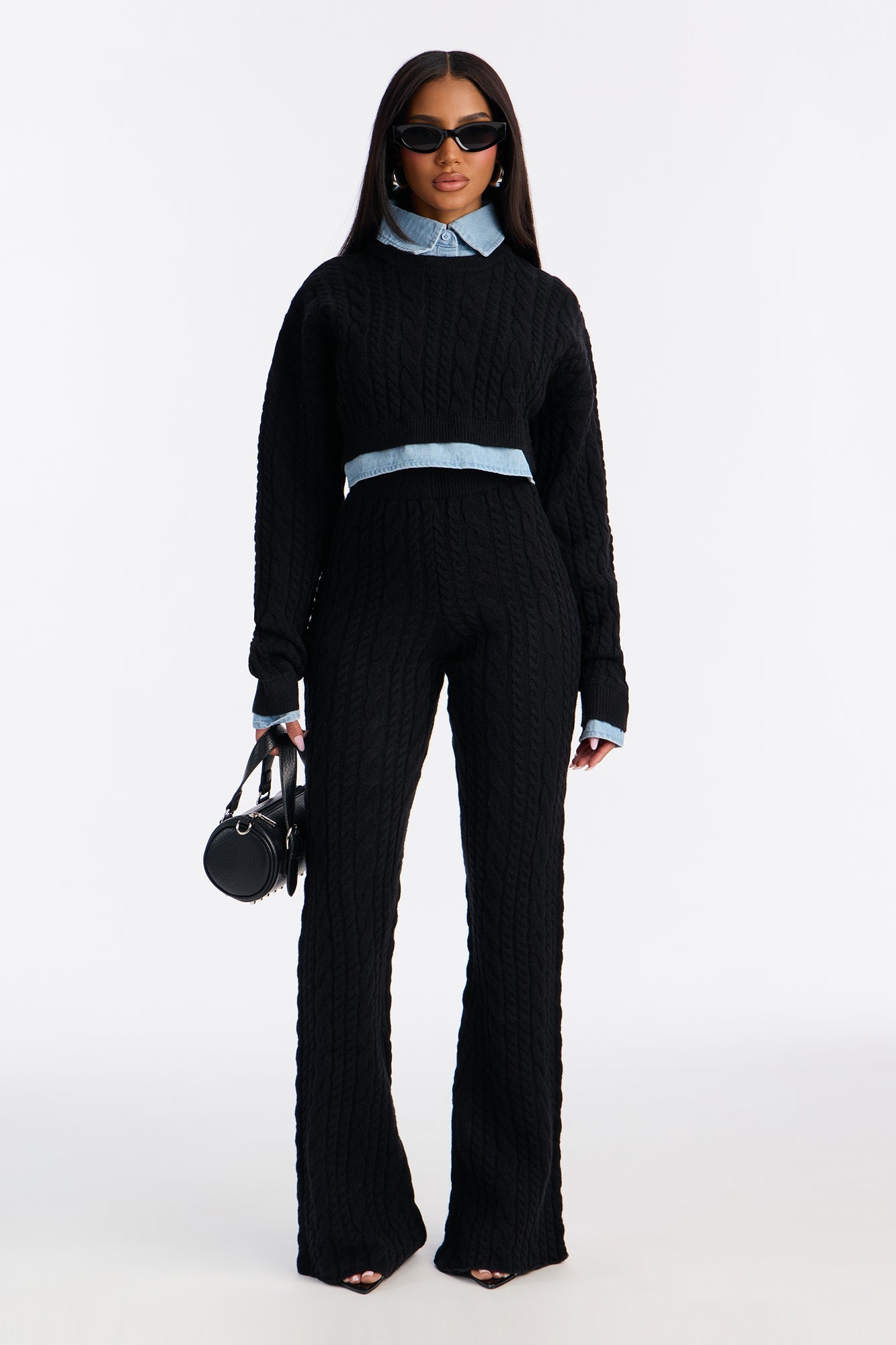 Lilah Layered Sweater Pant Set - Black