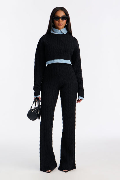 Lilah Layered Sweater Pant Set - Black