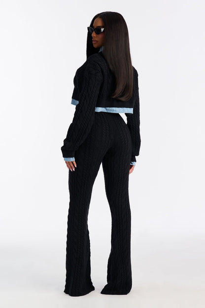 Lilah Layered Sweater Pant Set - Black