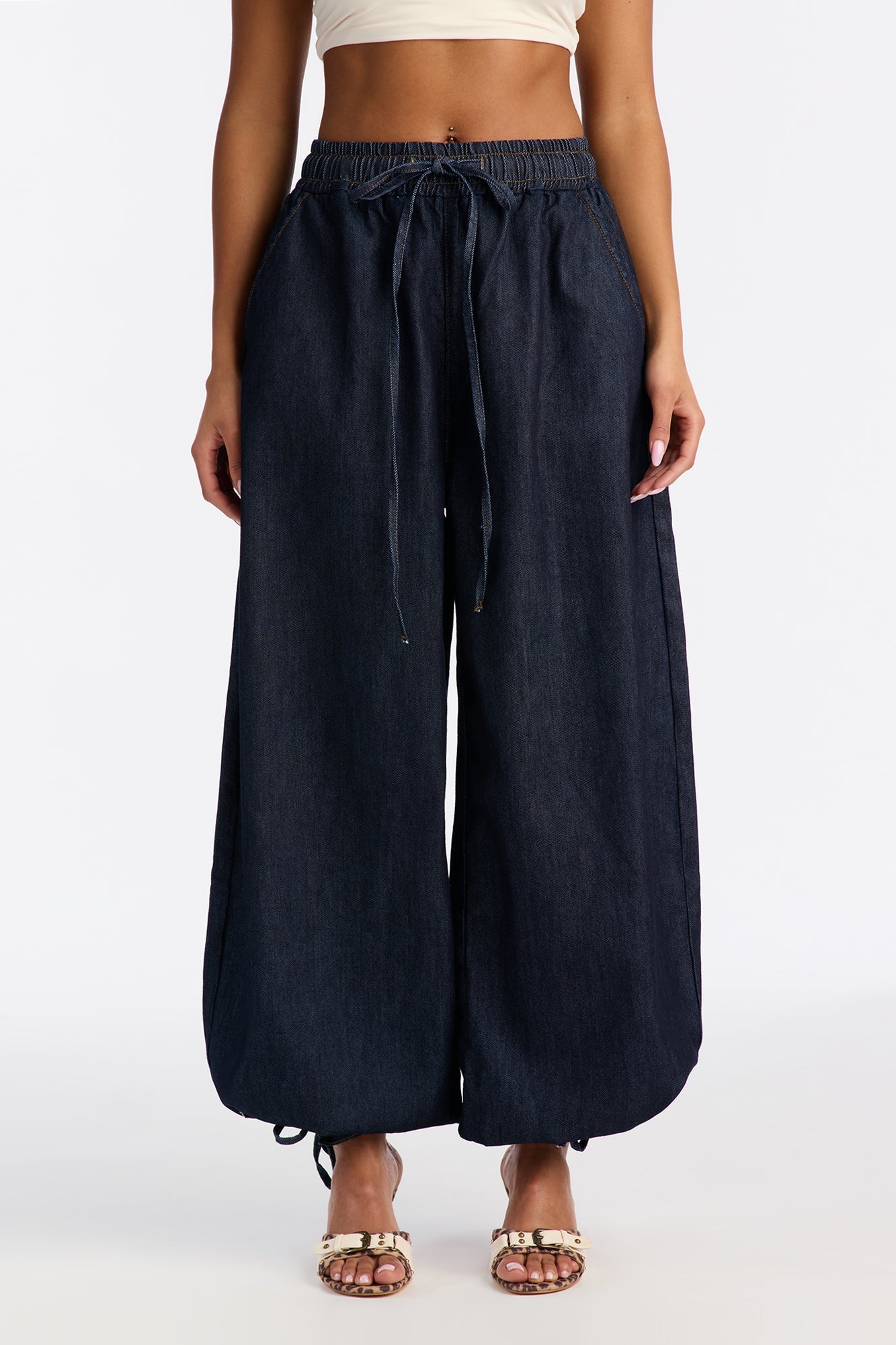 Bali Balloon Drawstring Jeans - Dark Denim