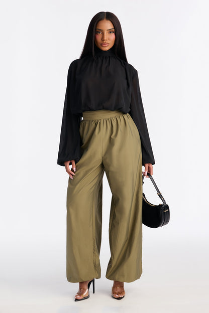 Karina Mock Neck Balloon Wide Leg Jumpsuit - Olive/combo