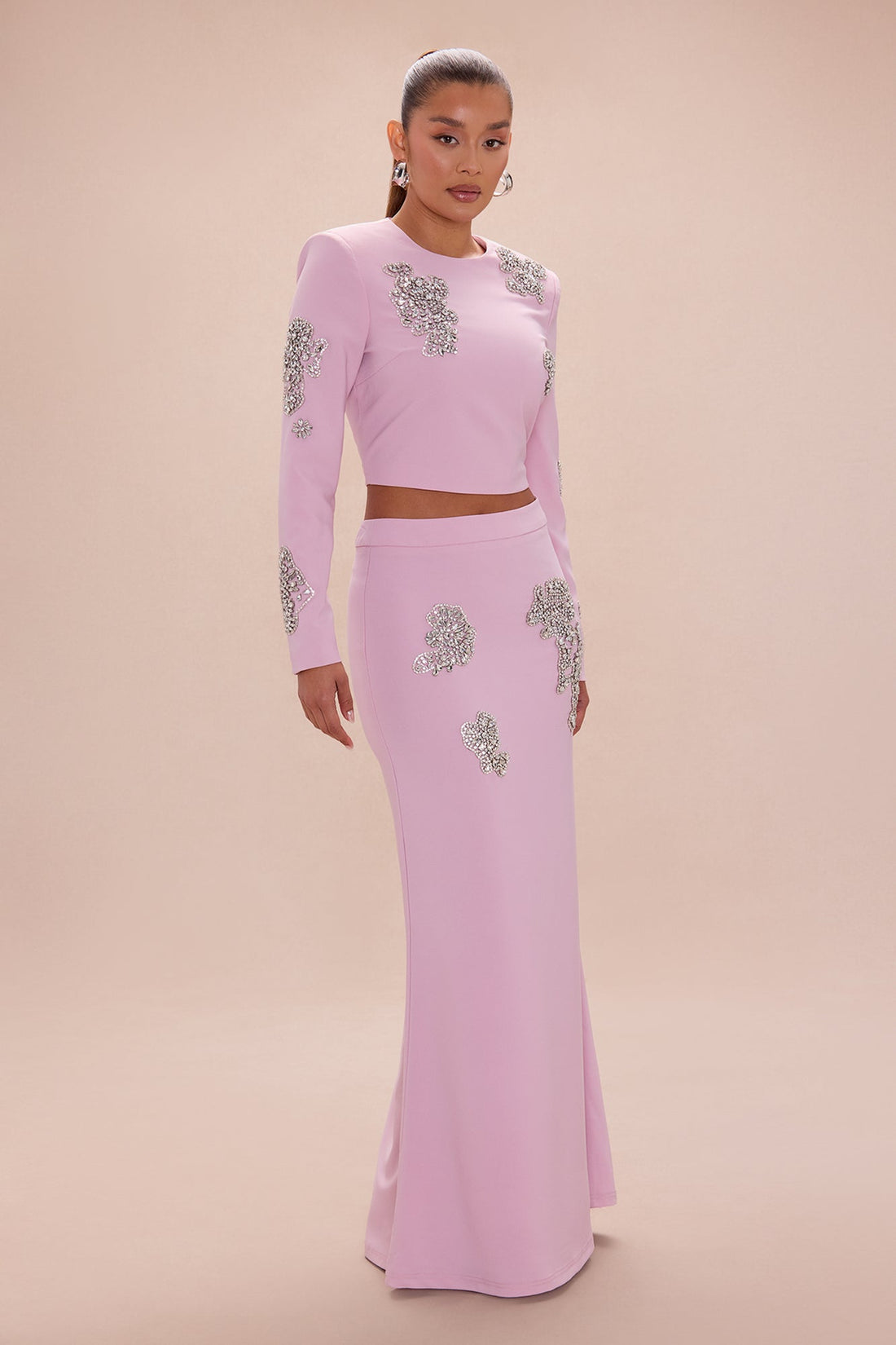 Monique Rhinestone Embellished Maxi Skirt - Pink