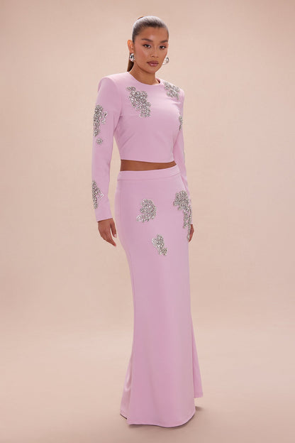 Monique Rhinestone Embellished Maxi Skirt - Pink