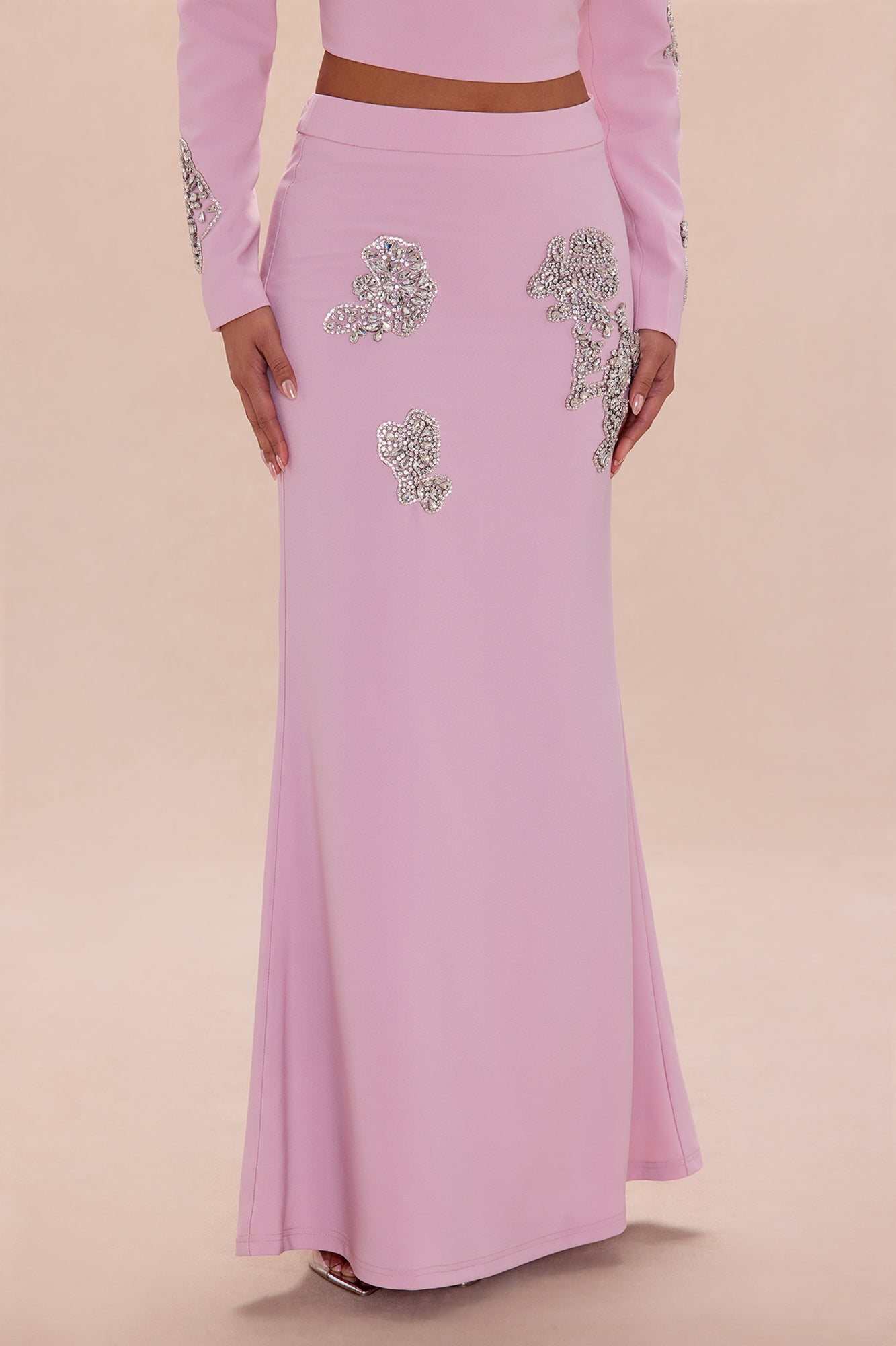 Monique Rhinestone Embellished Maxi Skirt - Pink