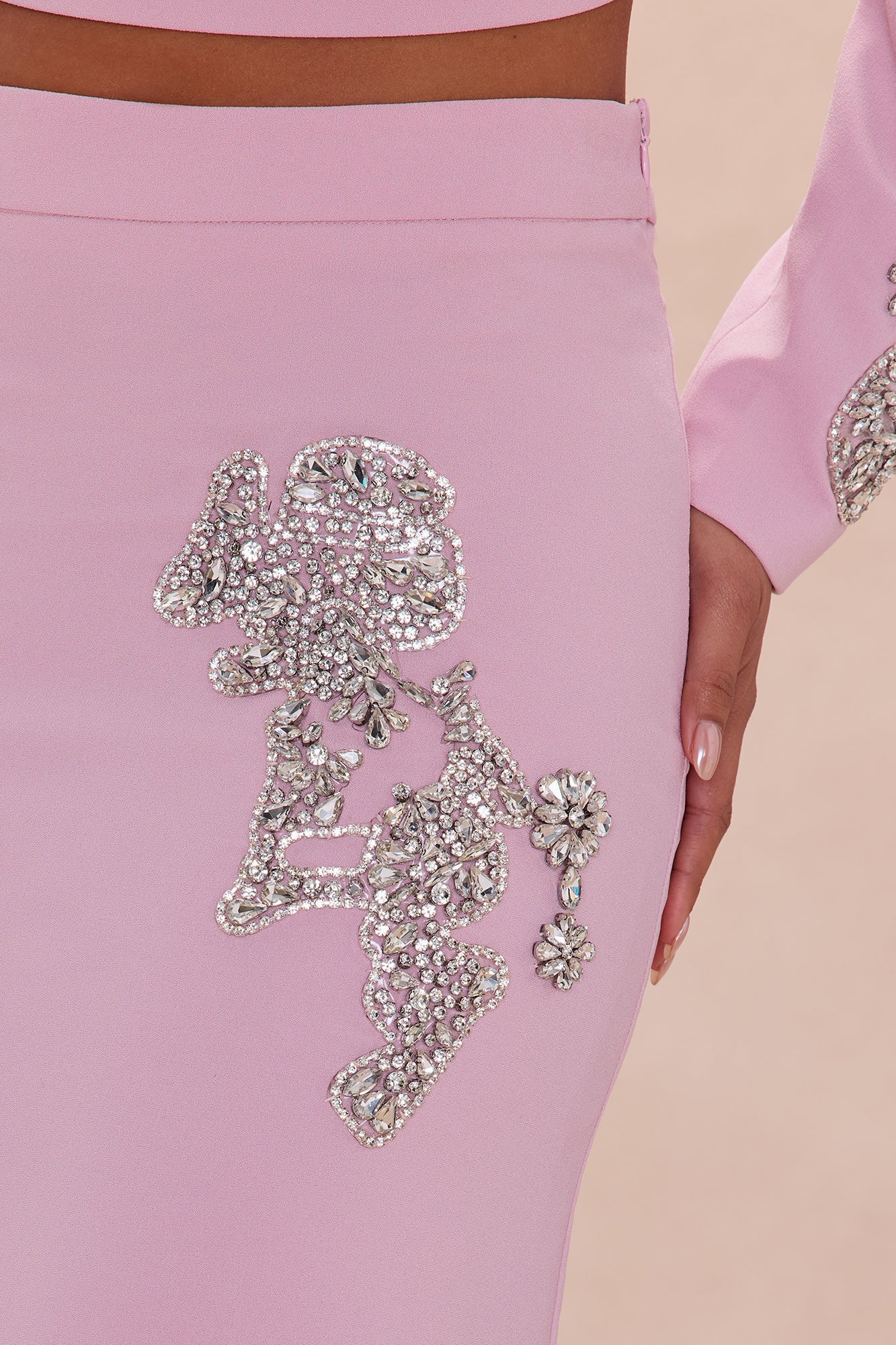 Monique Rhinestone Embellished Maxi Skirt - Pink