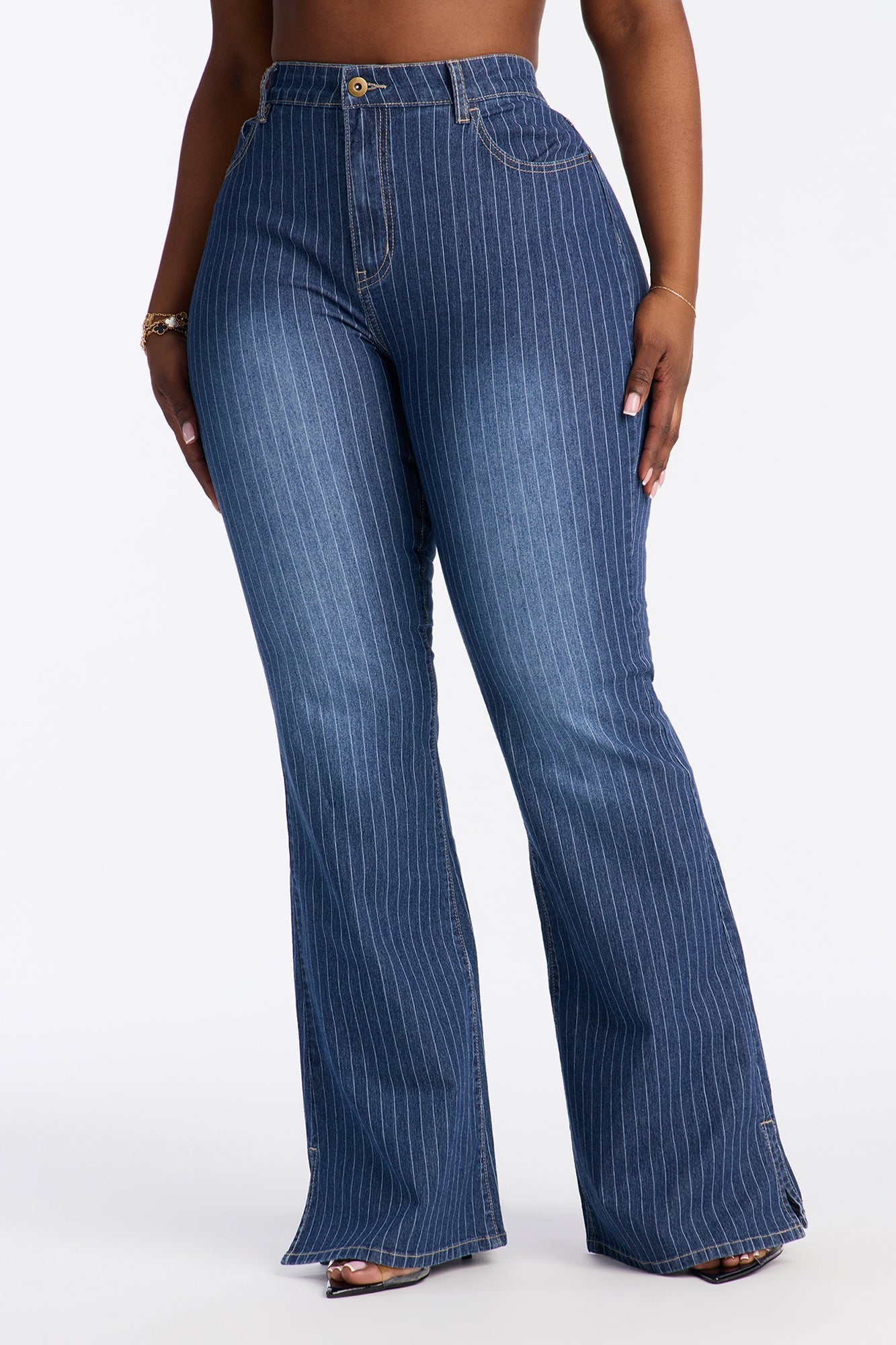 Sailor Stripe Stetch Flare Jeans - Dark Wash