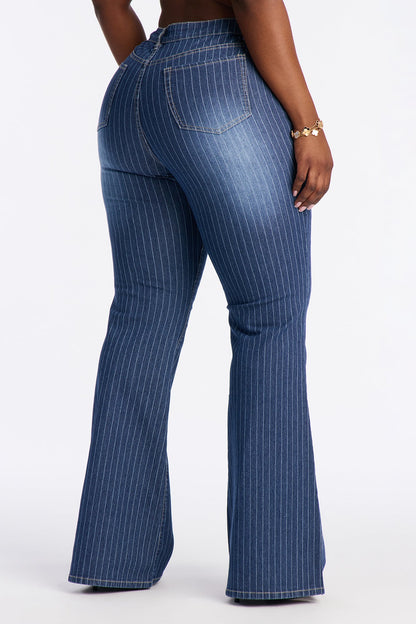 Sailor Stripe Stetch Flare Jeans - Dark Wash