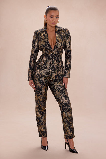 Bianca Jacquard Blazer Pant Set - Black/Gold