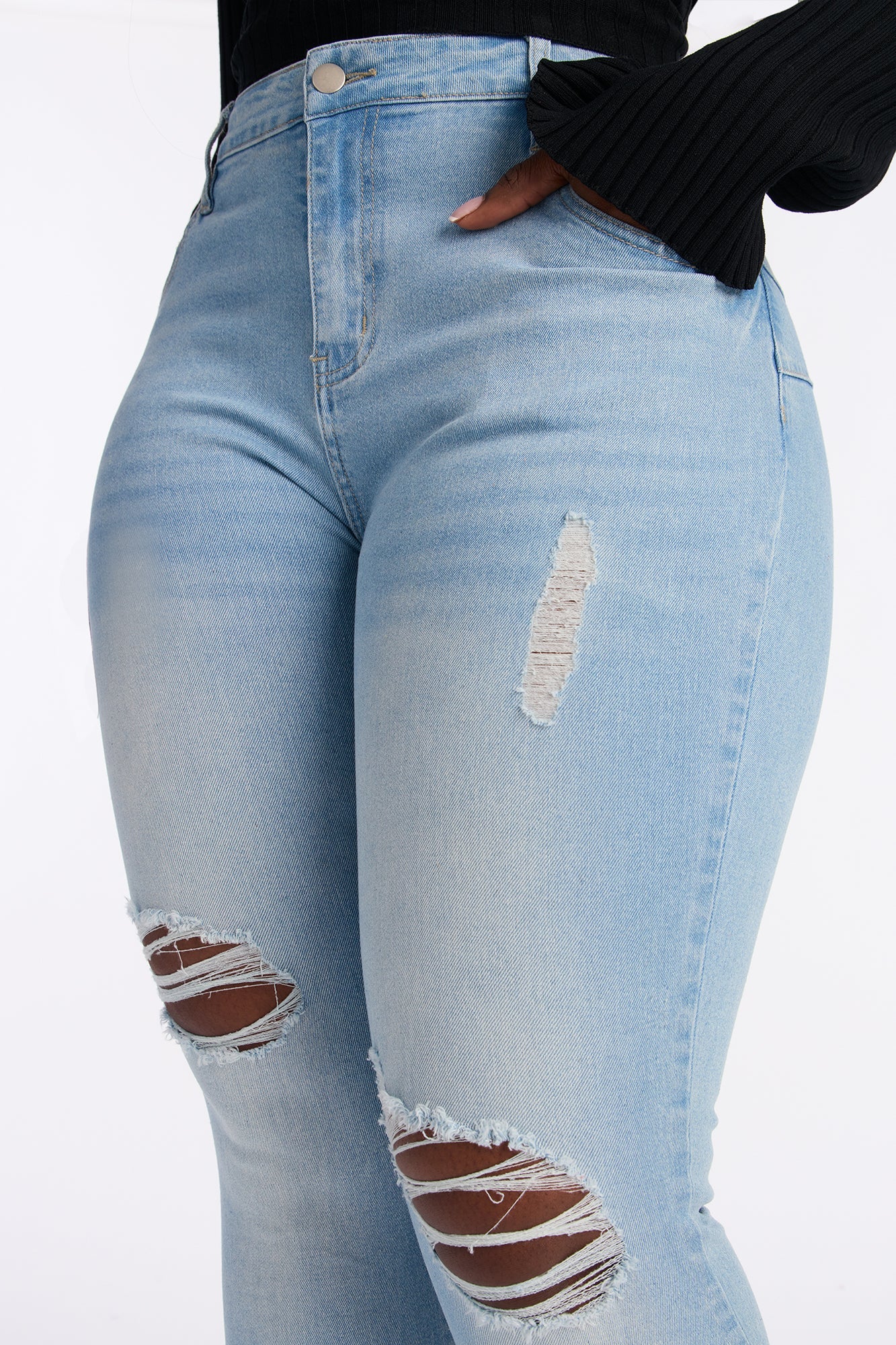 Girly Ambition Ripped Curvy Skinny Jeans - Light Wash