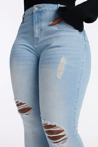 Girly Ambition Ripped Curvy Skinny Jeans - Light Wash