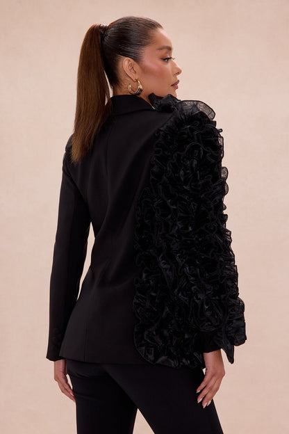 Camellia Ruffle Blazer - Black