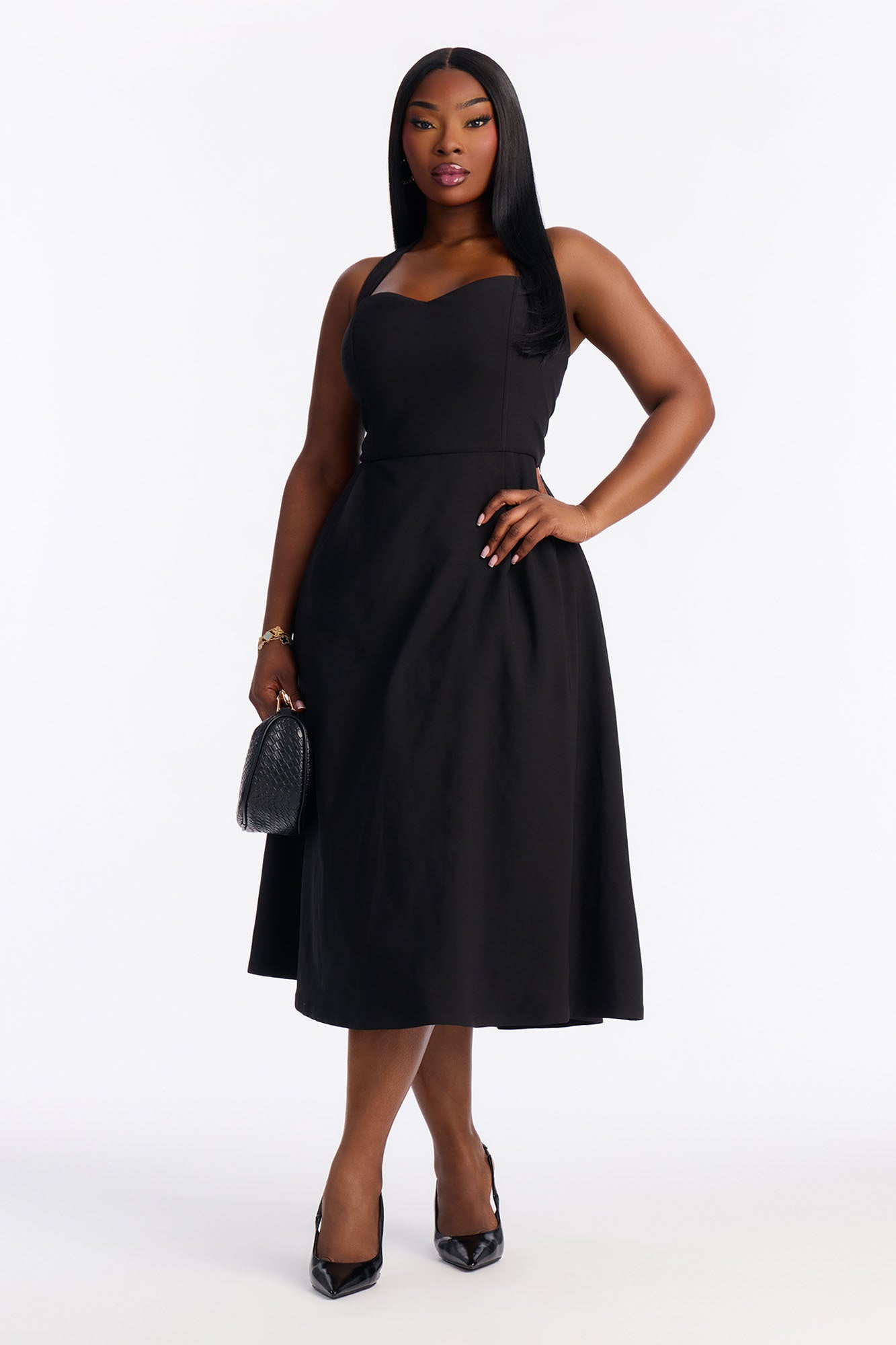 Celine Halter Corset Midi Dress - Black