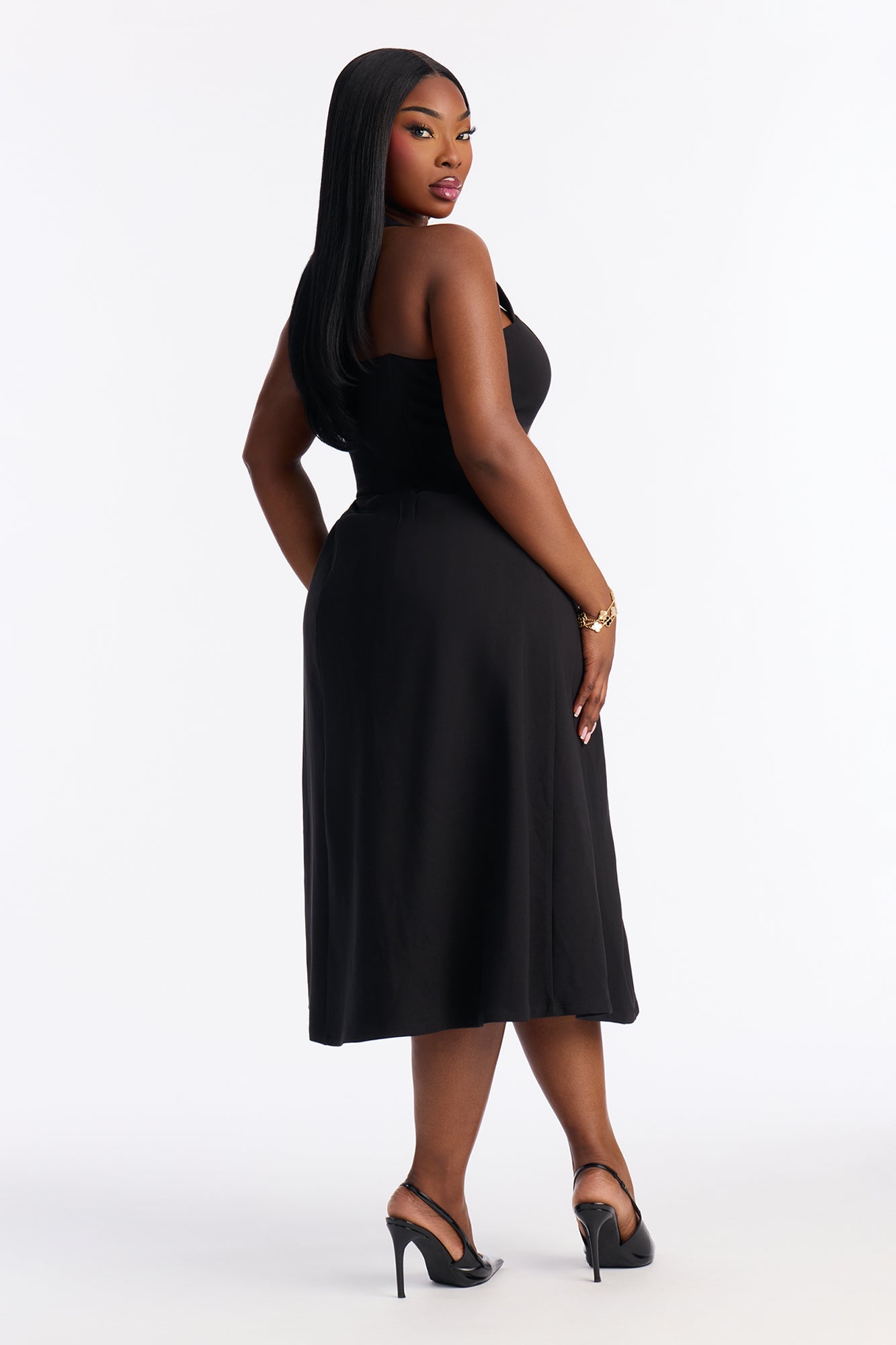 Celine Halter Corset Midi Dress - Black